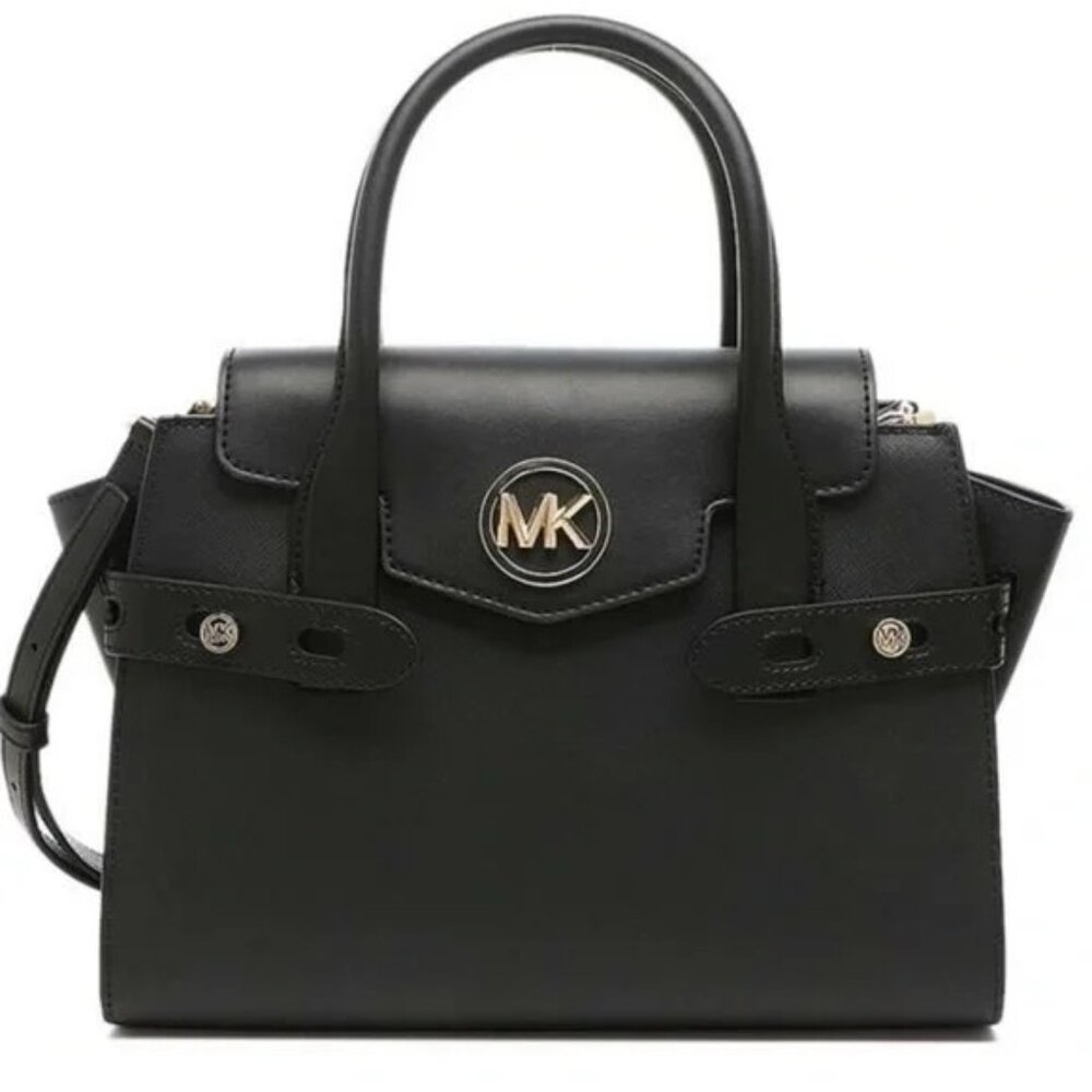 Michael Kors Carmen Medium Faux Leather Belted Satchel - Black